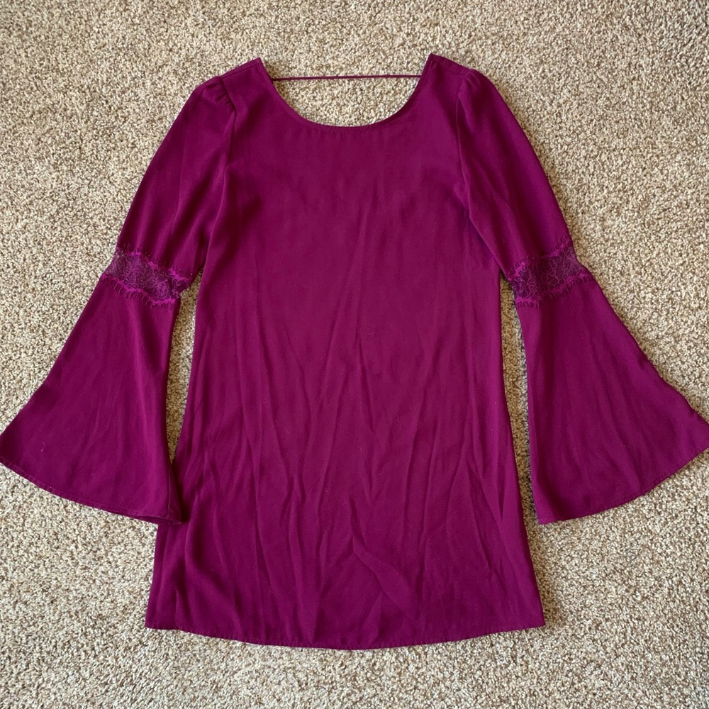 Berry/Magenta-colored women’s bell-sleeve dress